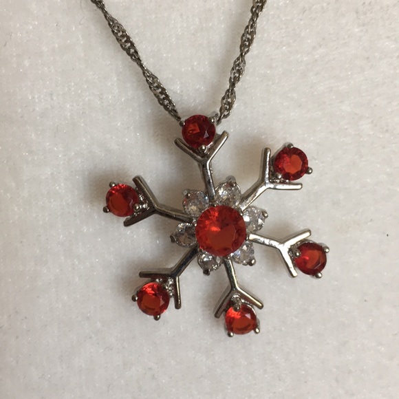 RED SNOWLFLAKE NECKLACE 18KGP - Picture 3 of 7